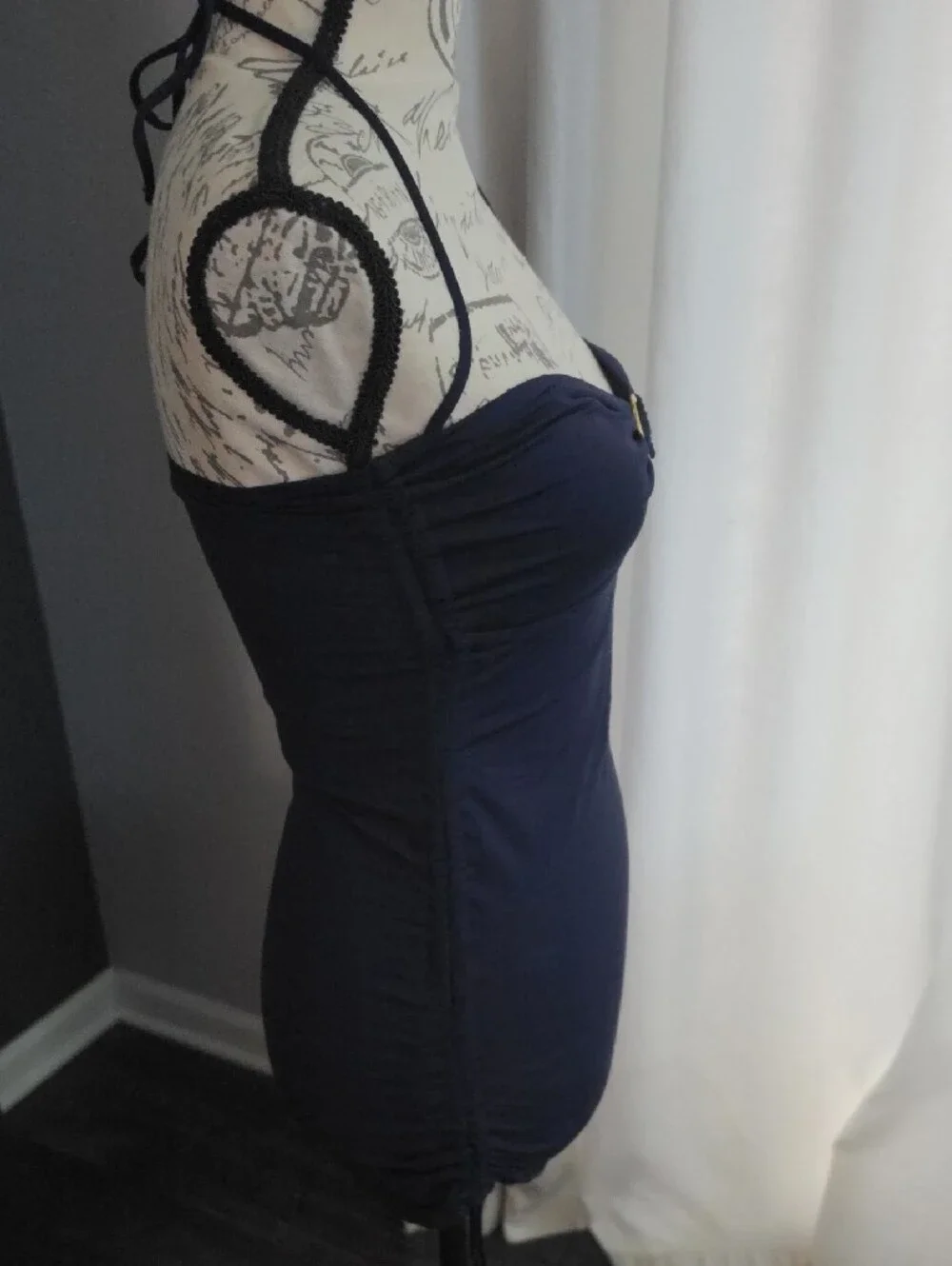 Lauren Ralph Lauren Navy Halter Ruched Tankini with Gold Ring